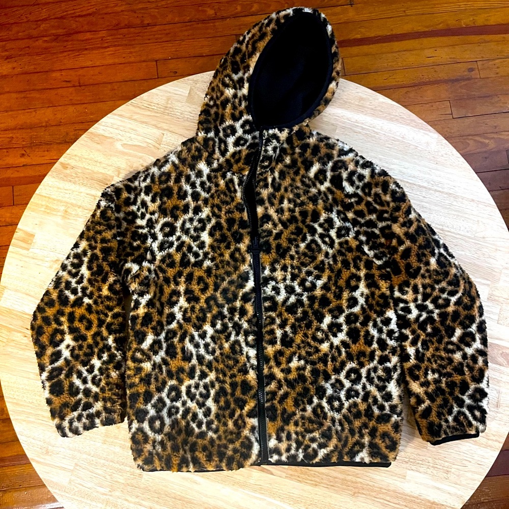 Vs pink Reversible cozy Sherpa Full zip Reversible hoodie black leopard sz XS